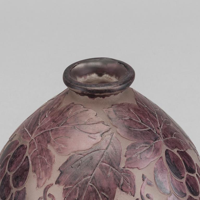 VERRERIES D'ART LORRAIN, a signed acid etched and enamelled glass vase.