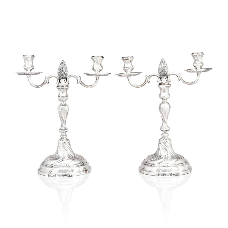 A pair of Swedish 18th century silver candelabra, marks of Lars Holmström, Lund 1772.