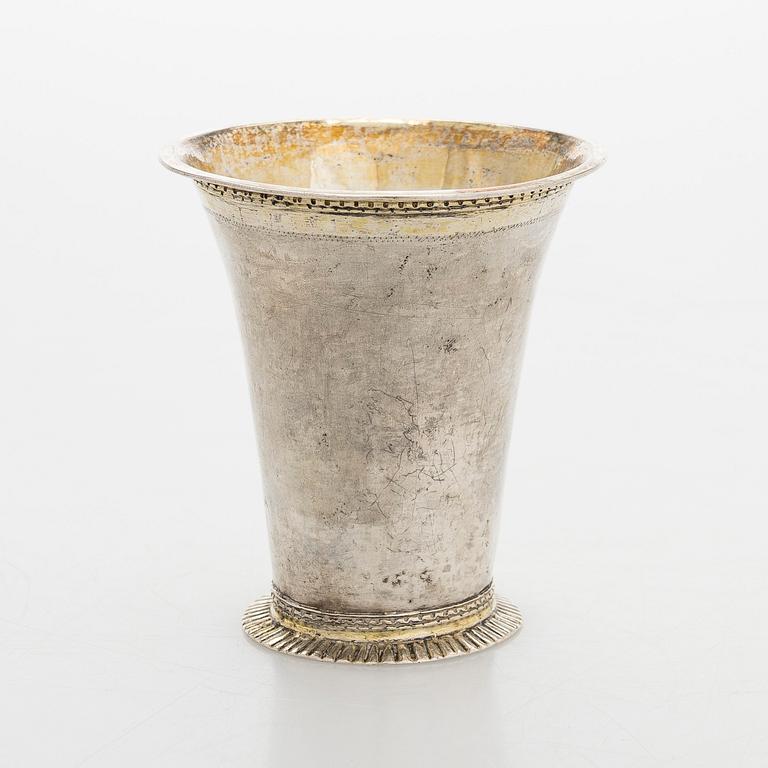 An 18th-century silver parcel-gilt beaker, maker's mark of Carl Halle, active in Turku, Finland 1765-1771.