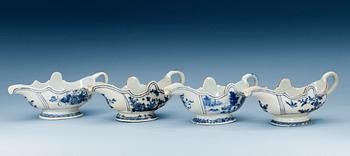 1540. SÅSSNIPOR, fyra stycken snarlika, kompaniporslin. Qing dynastin, Qianlong (1736-95).