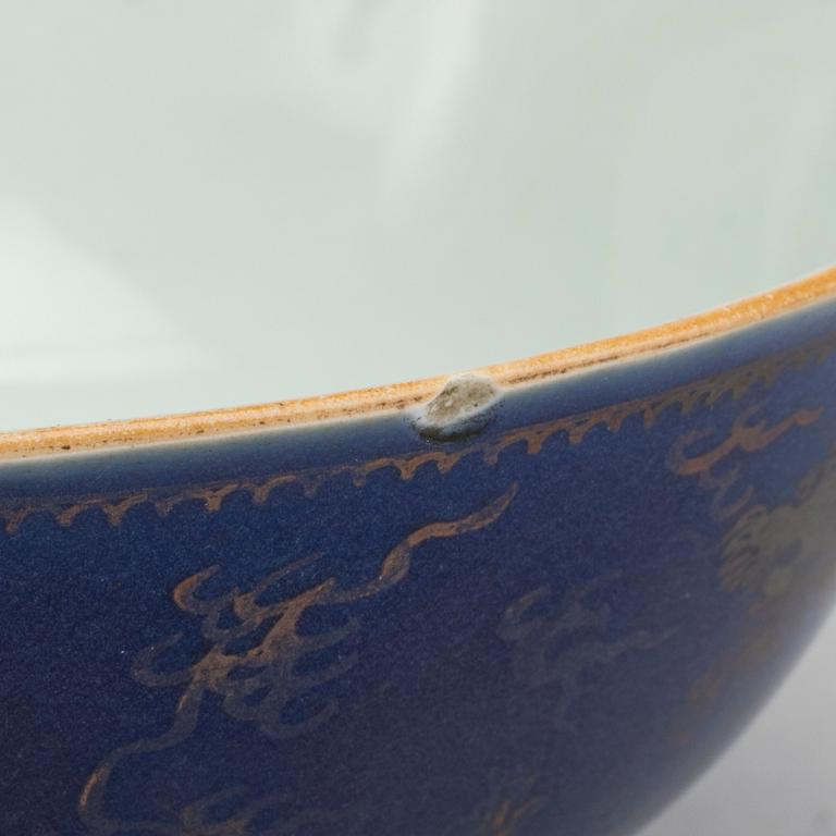 A Chinese Qianlong powder blue porcelain bowl.