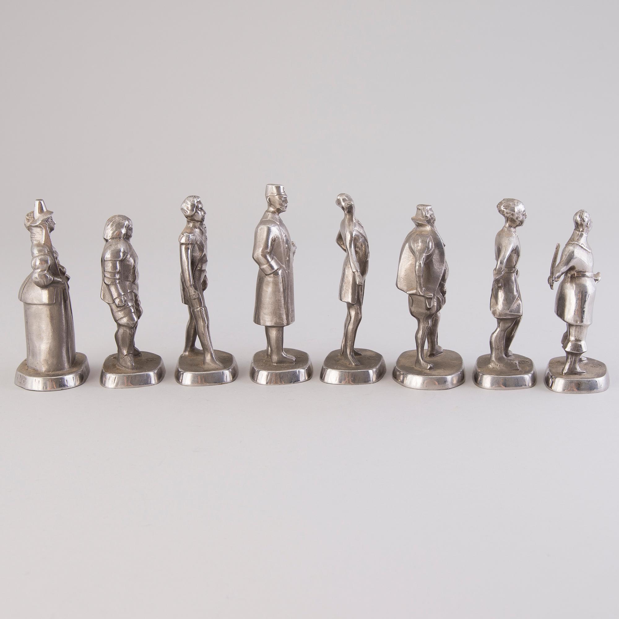 ALLAN EBELING, efter, skulpturer, 8 st, rostfritt stål, signerade i godset, precisionsgjuteriet Nyby bruk.