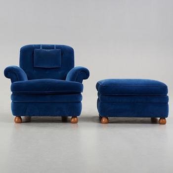 JOSEF FRANK, fåtölj med fotpall, Firma Svenskt Tenn, modell 336.