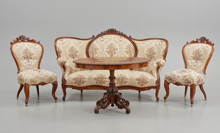 SALONGSGRUPP, 4 delar, nyrokoko, 1800-talets slut.