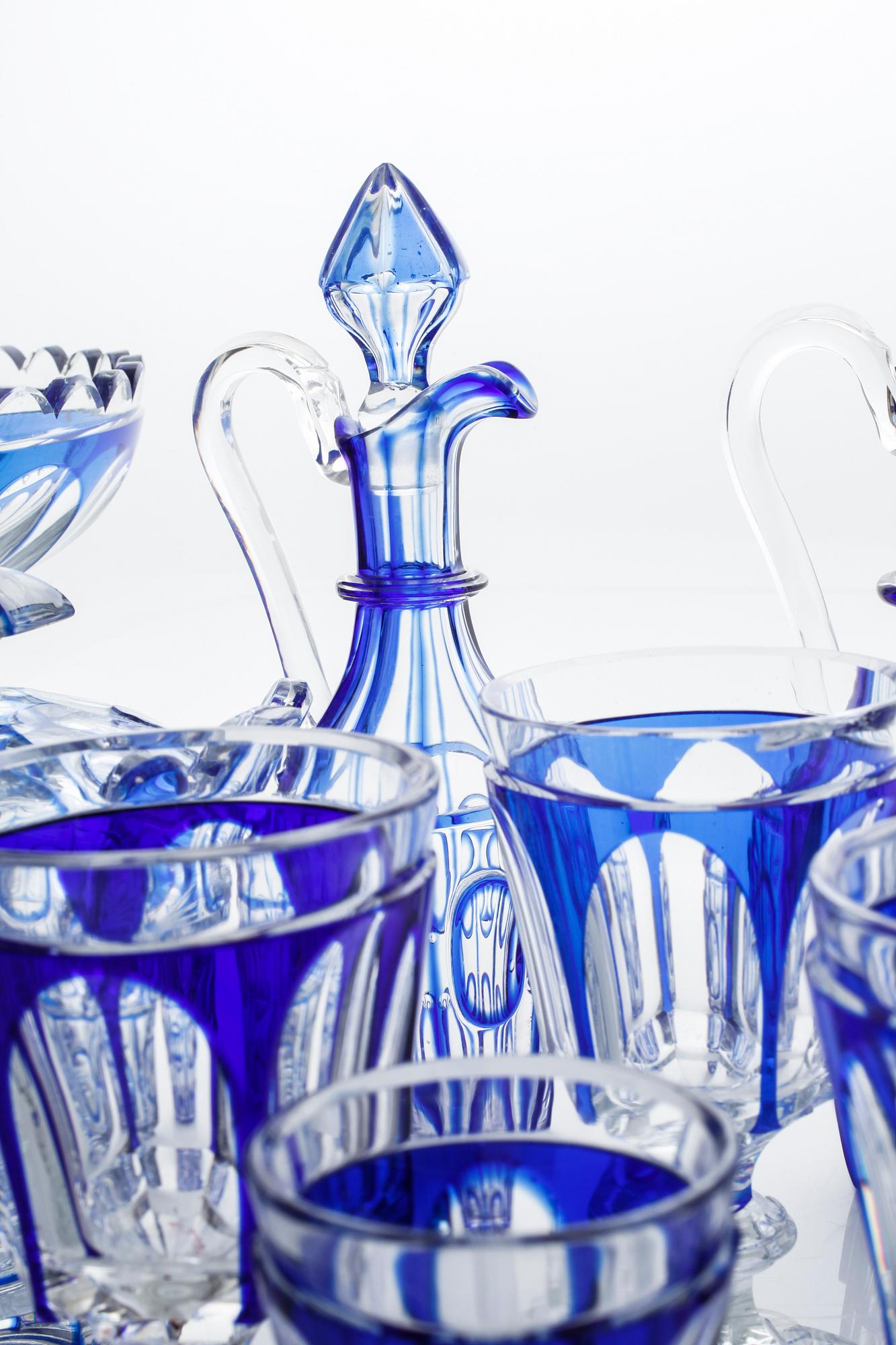 55 pieces of glass tableware, first half of the 20th century.