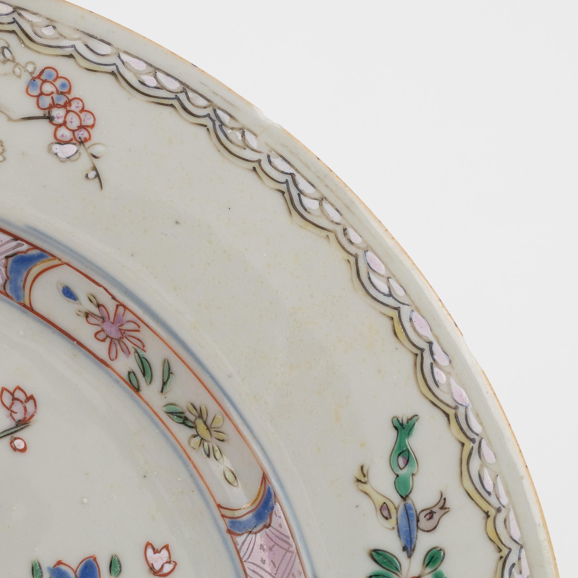 Three pairs of Famille rose plates, China, 18th century.