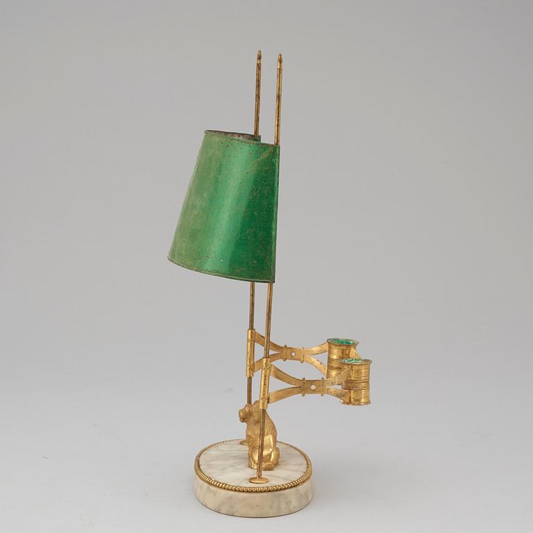 A late Gustavian early 19th century two-light table lamp.