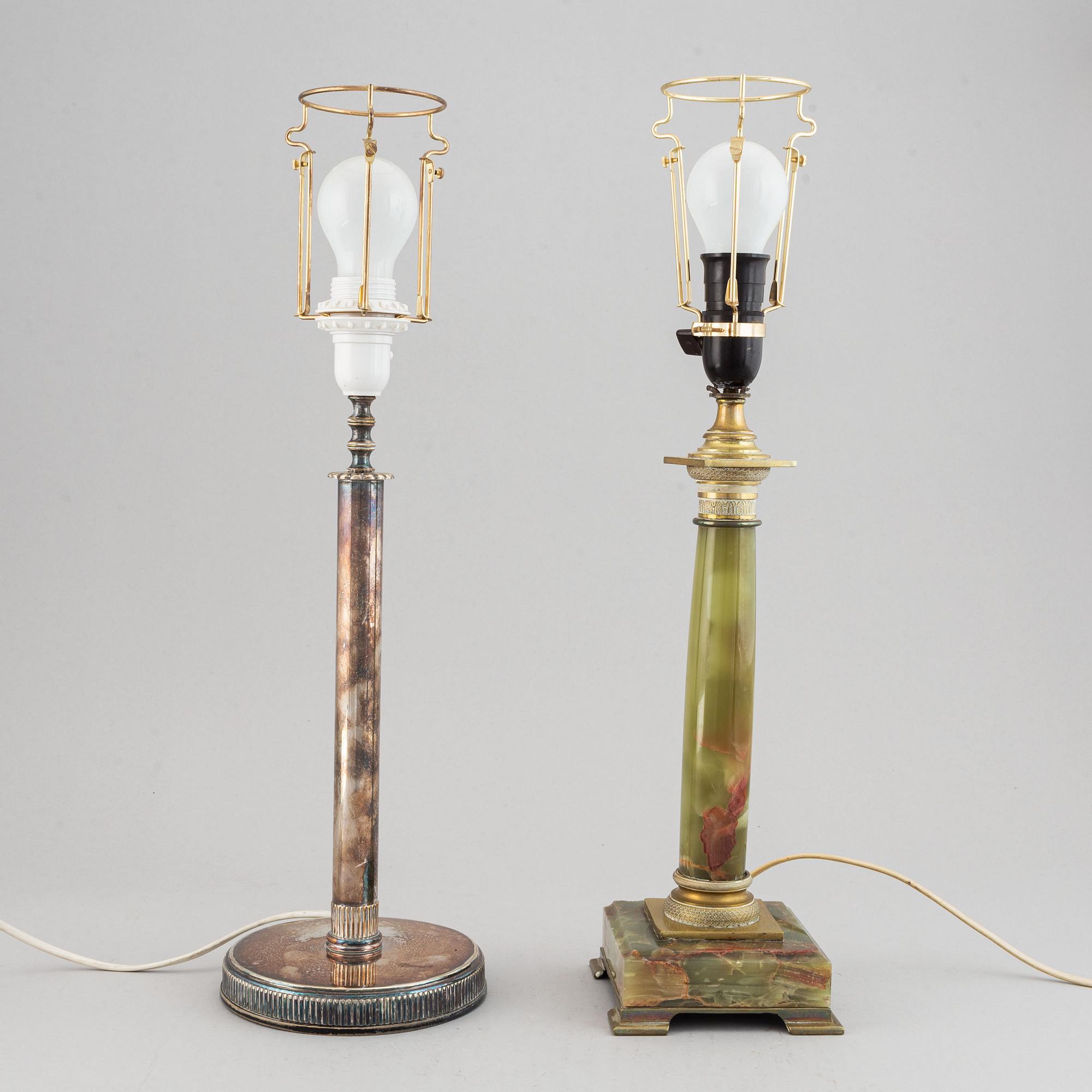 Two table lampa, onyx and plate, 20th century.
