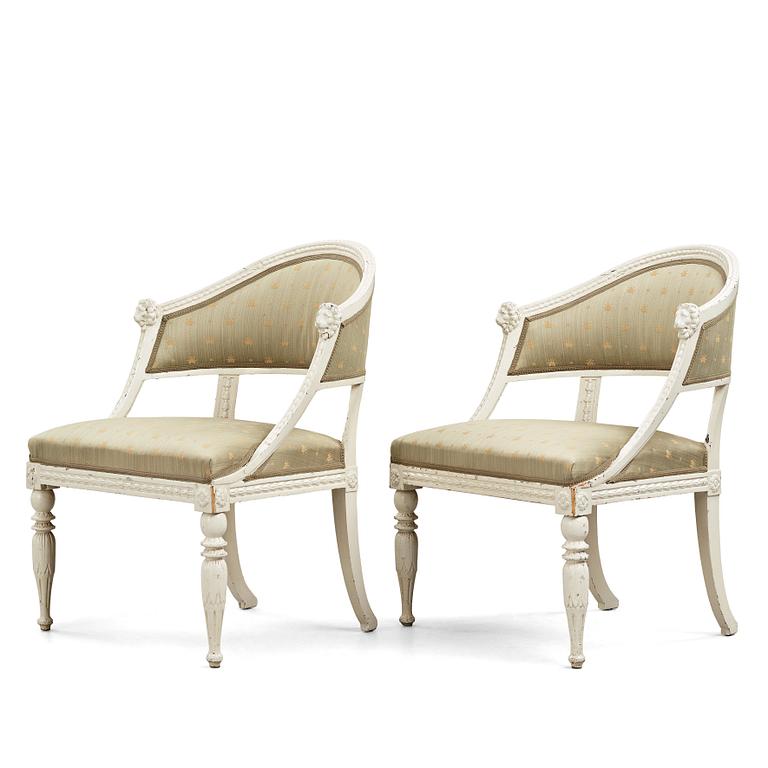 A pair of late Gustavian armchairs, early 19th century.