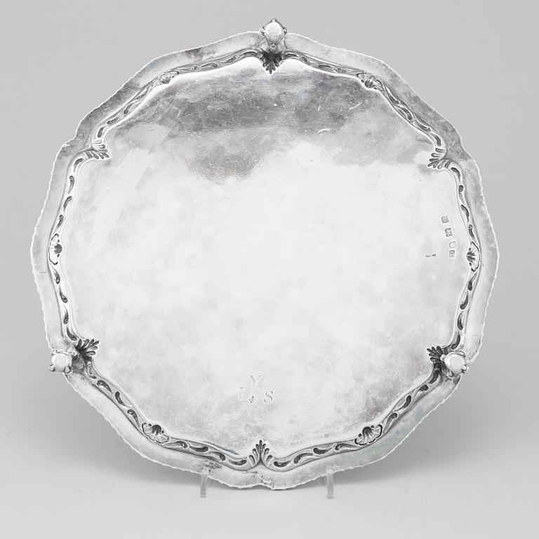 An English 18th century silver salver, mark possibly of John Carter II, London 1770.