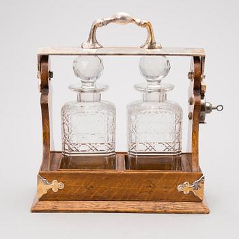 Locking Liquor Decanter Caddy / Two-bottle Tantalus, England 20th Century.