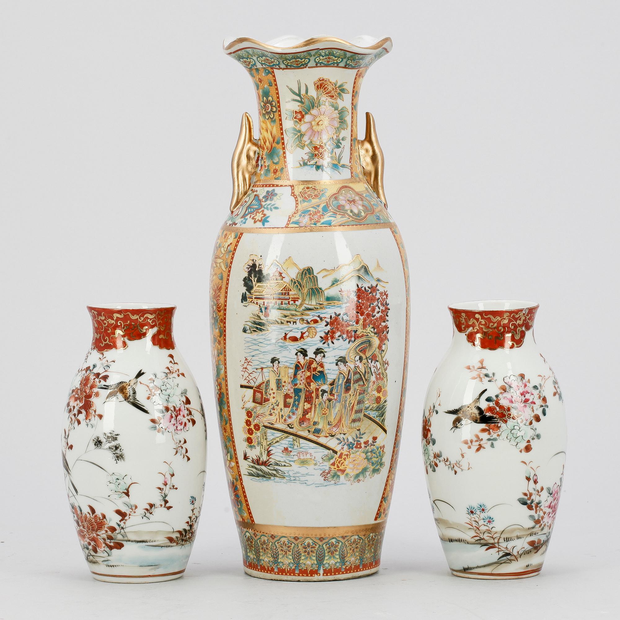 VASER, 3 st, porslin, Japan, 1900-tal.