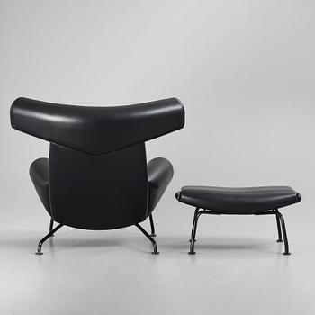 Hans J. Wegner, "Ox Chair", EJ-100, fåtölj samt fotpall, Erik Jørgensen, Danmark, efter 1961.