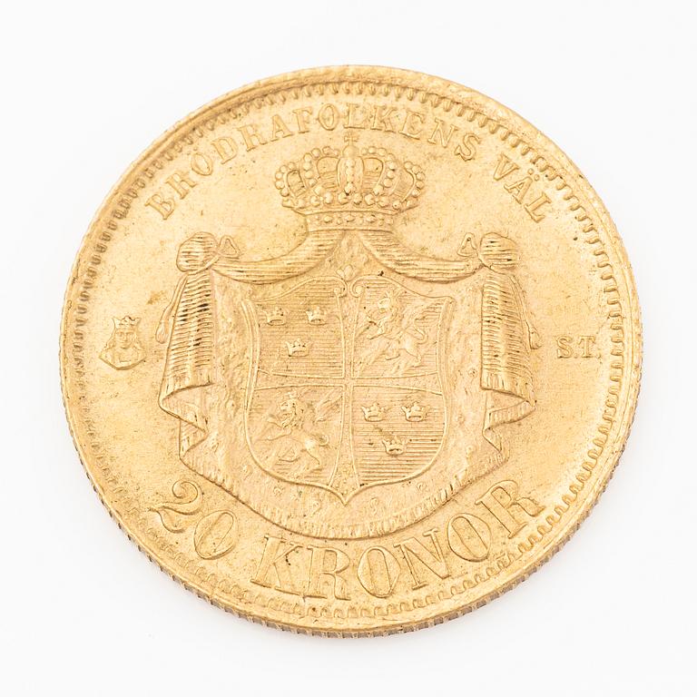 Guldmynt, Sverige, Oscar II, 20 kronor typ I, 1874.
