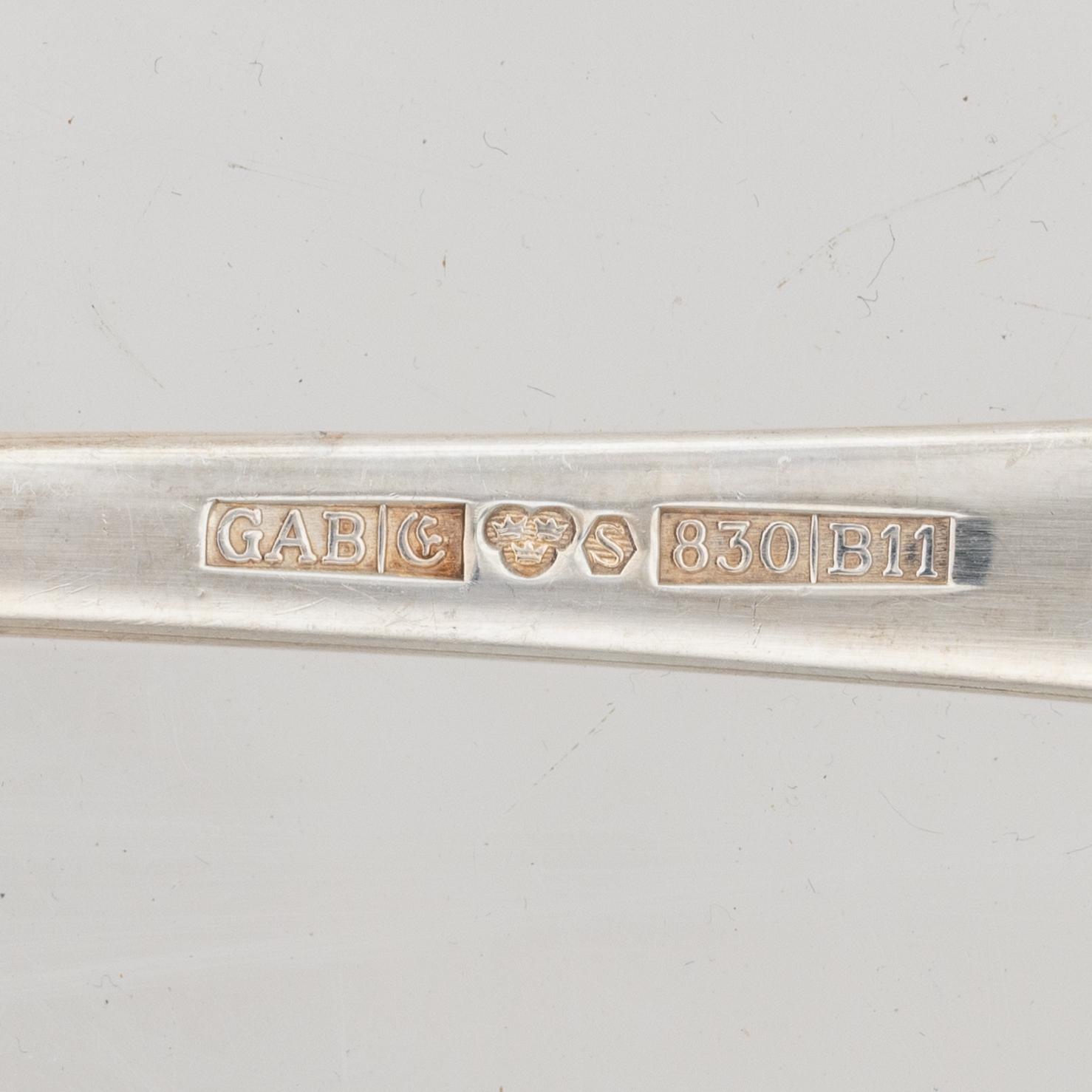 Guldsmedsaktiebolaget (GAB), bestickservis, 55 delar, silver, modell "Chippendale", Eskilstuna, bl a 2002.