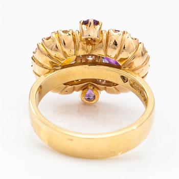 An 18K gold ring "Sophia Albertina" with a cintrine, amethyst and diamonds ca 0.72 ct in total. Ofelia Jewelry, 1998.