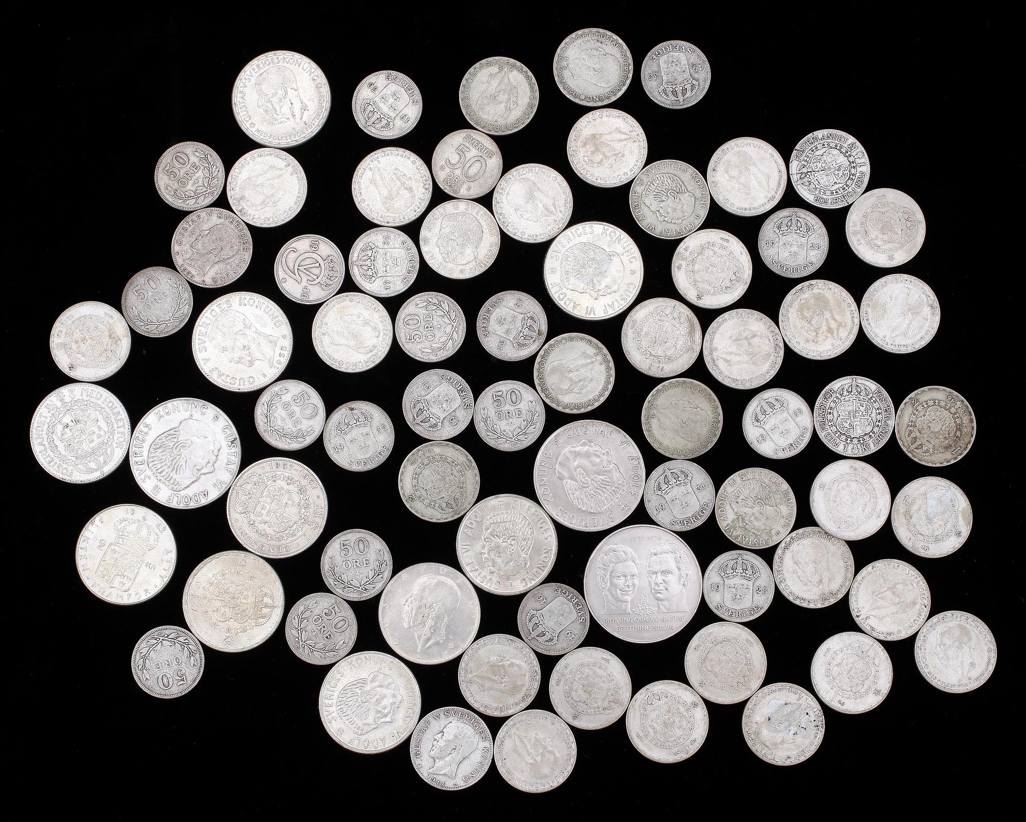 PARTI MYNT, silver, 1912-1966. Tot vikt ca 580 gram.