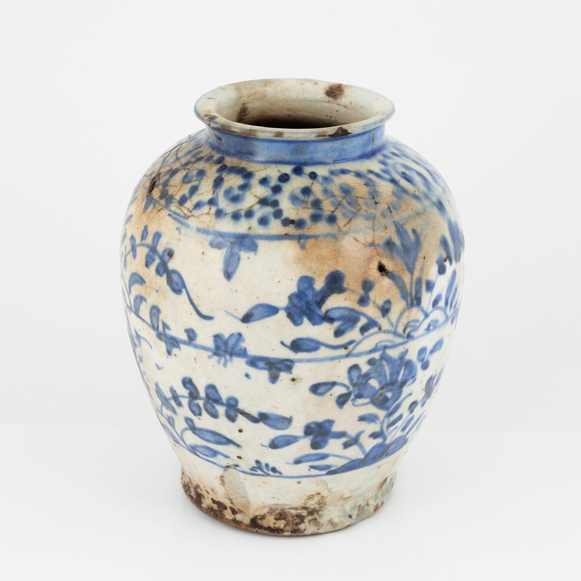 A Persian earthenware vase, Qajar, 19th Century.