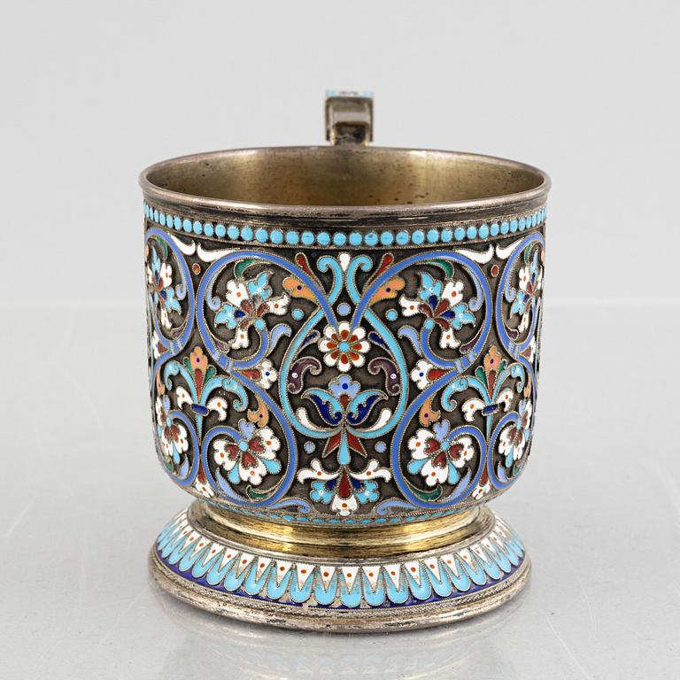 A Russian Silver and Enamel Mug, Moscow, after 1882.