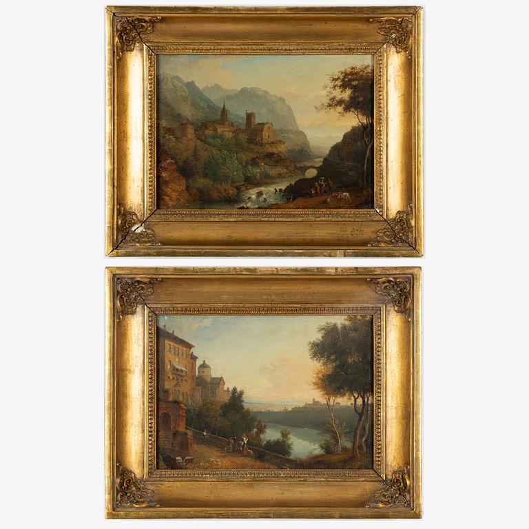 Okänd konstnär, omkring 1800, Sydländska landskap, ett par.