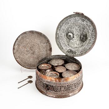 A Betel box, silvered copper, India, early 20th Century.