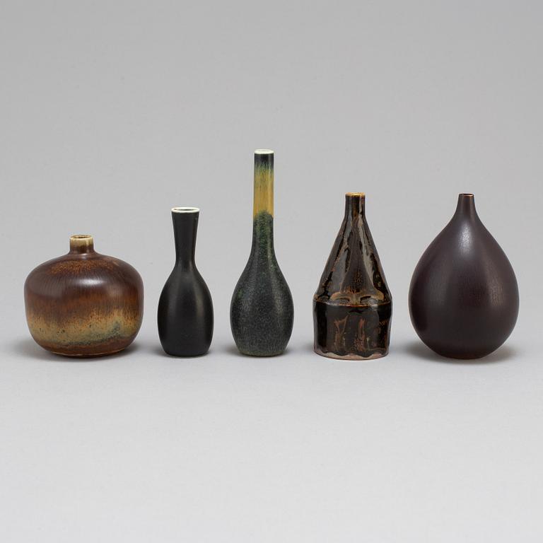 CARL-HARRY STÅLHANE, 5 unique stoneware vases, Rörstrand.