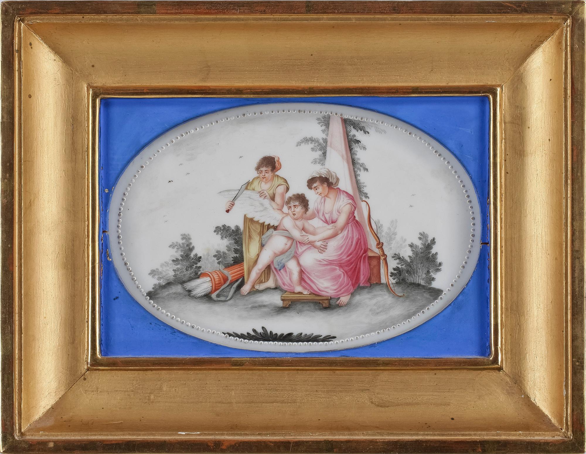 OKÄND KONSTNÄR, blandteknik på glas 3 stycken, empire, 1800-talets första hälft.