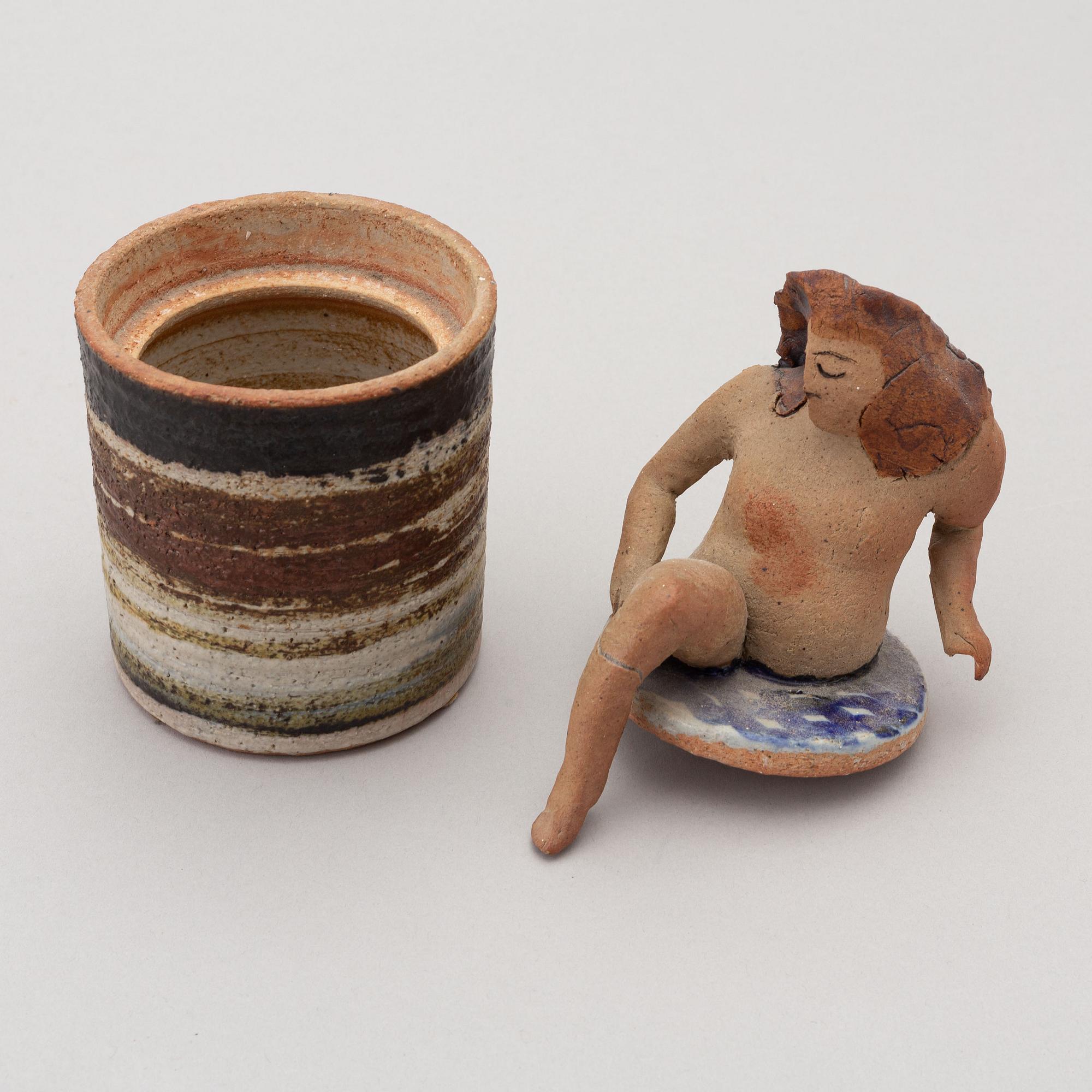 Lisa Larson, a unique stoneware lided jar. Gustavsberg Studio.