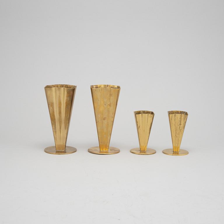 Carl-Einar Borgström, a set of four brass vases from Ystad Metall, 1930's/40's.