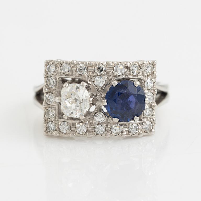 Old cut diamond and sapphire ring.