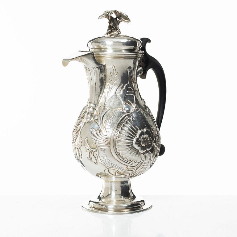 Kaffekanna, silver. Troligen Nordtyskland/Danmark, 1700-tal.
