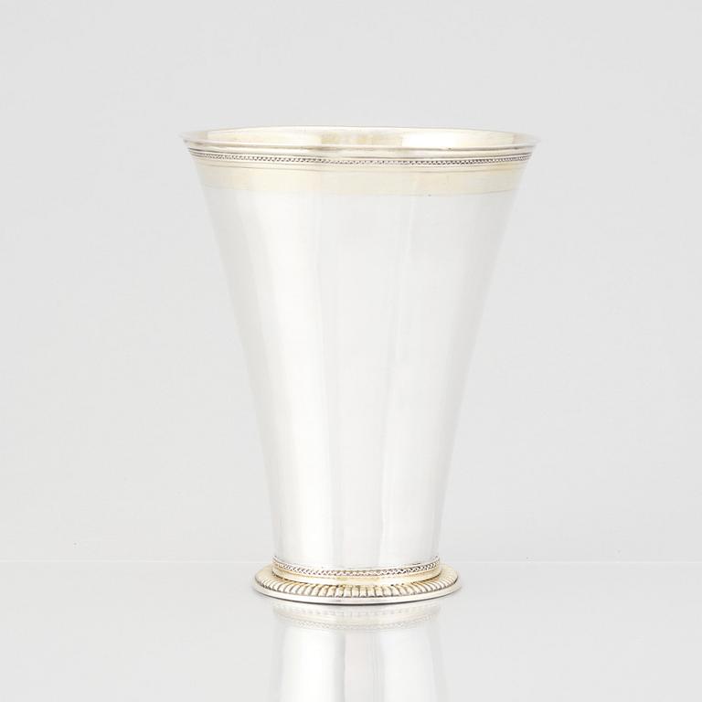 A Swedish 18th Century parcel-gilt silver beaker, mark of Gustaf Stafhell, Stockholm 1742.