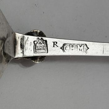 Conrad Heitmüller, sked, delvis förgyllt silver, Nyköping 1775.