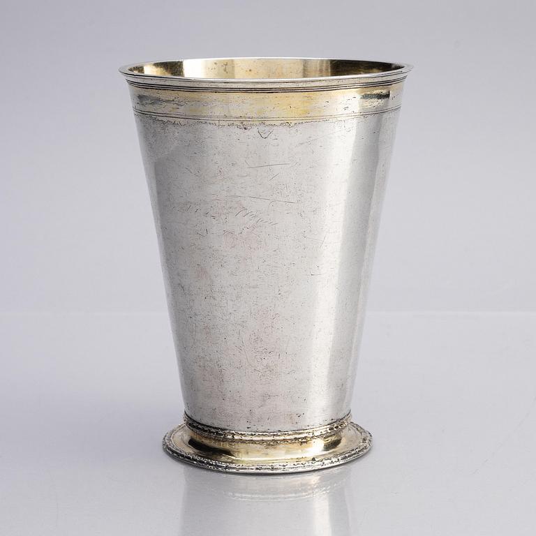 Beaker, parcel-gilt silver, probably Heinrich Meyer, Liepāja, Latvia, late 17th century.