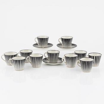 Eugen Trost, eleven coffee cups with three saucers, 'Zebra', Upsala-Ekeby Gefle.