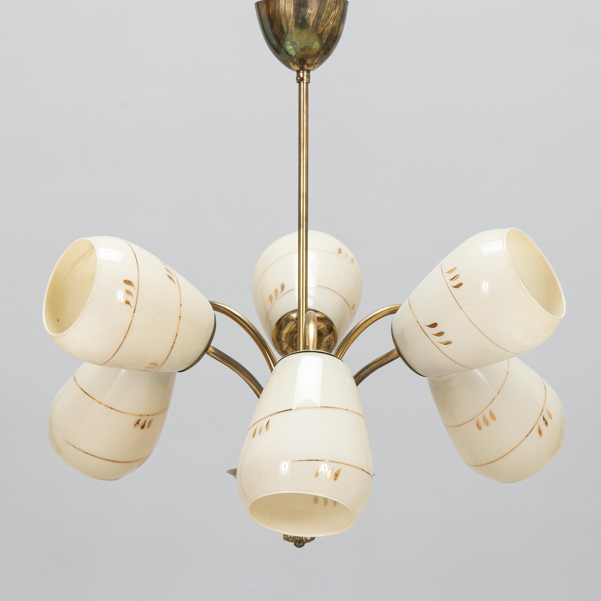 A mid-20th-century brass ceiling light, Finland.