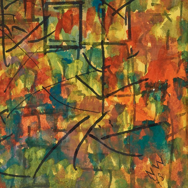 NELL WALDEN, mixed media on paper, signed and dated -73.