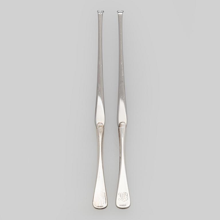 Hummerihaarukoita, 12 kpl, hopeaa ja terästä, W & S Sørensen , Tanska.