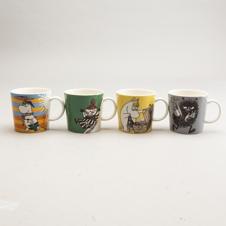 Moomin mugs, four pcs, porcelain, Arabia, Finland, 1990-2001.