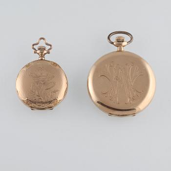 FICKUR, 2 st, 14 k guld samt double, Elgin, 1921 samt 1911.