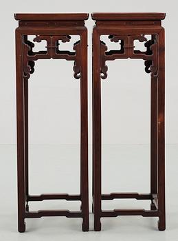 A set of two hardwood pedestals, presumably late Qing dynasty.