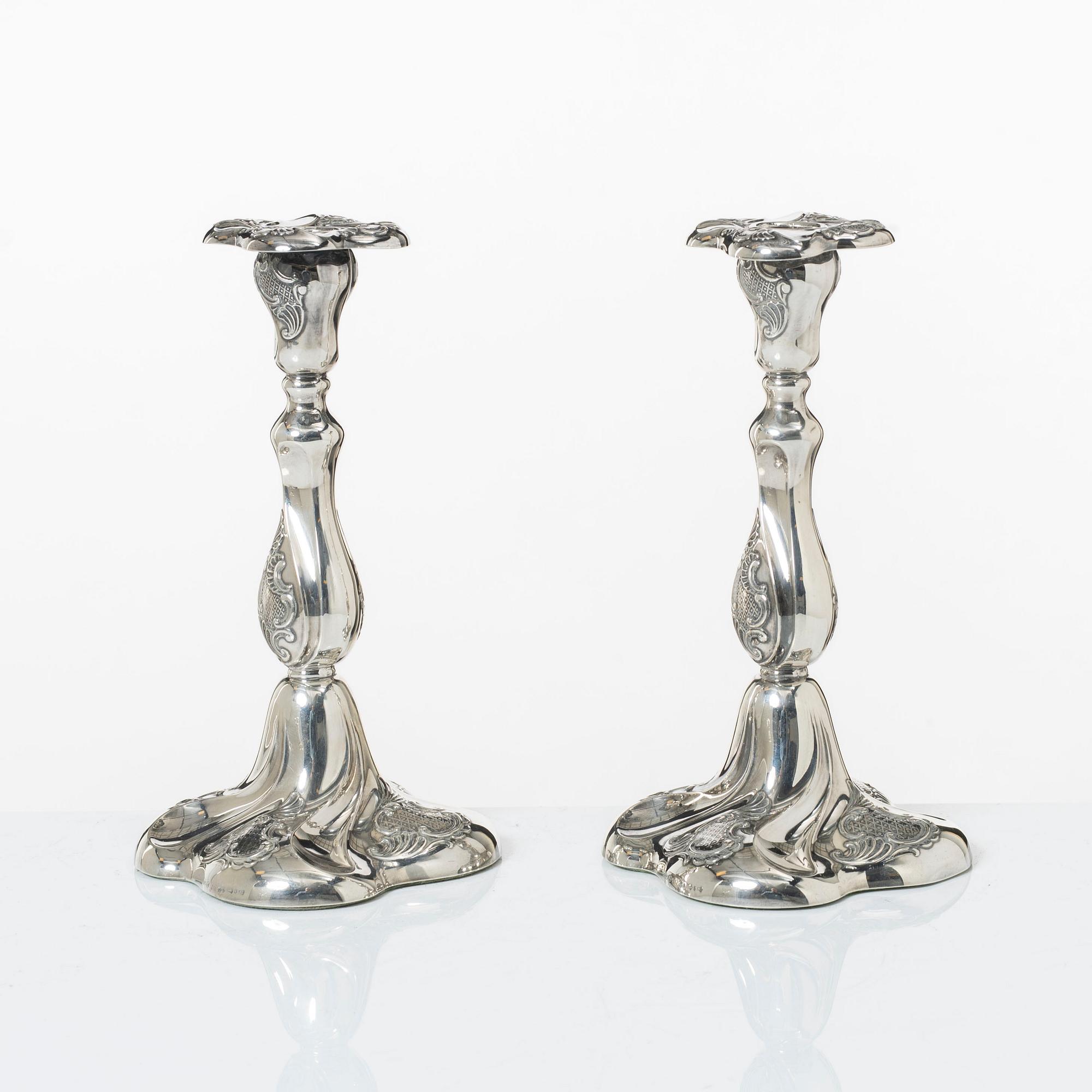 A pair of Norwegian silver candlesticks, mark of Thorvald Marthinsen, Tonsberg, circa mid-20th century.