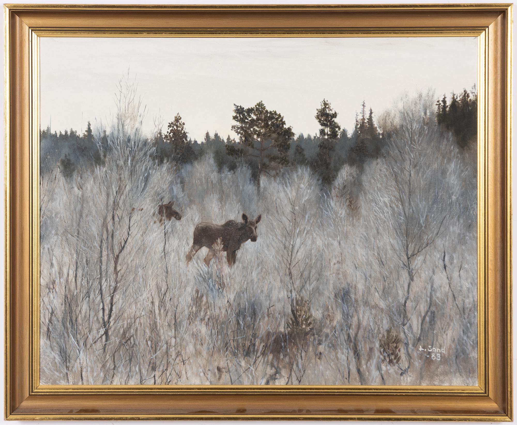 Lennart Sand, Twilight landscape with moose.