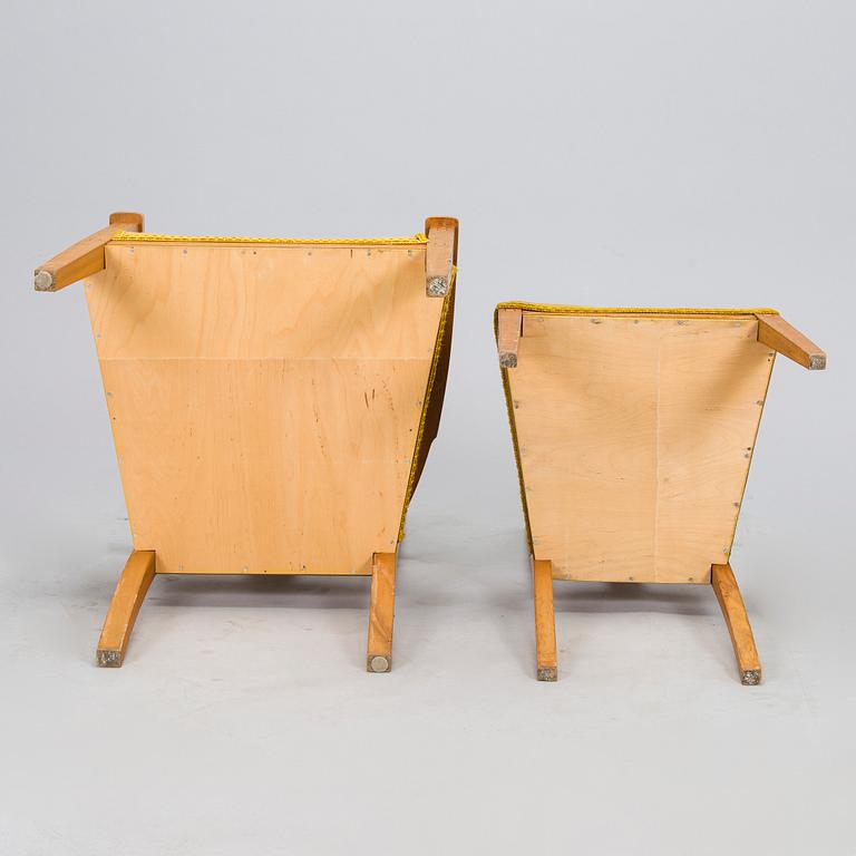 Fåtöljer, ett par och stolar, 4 st, tidigt 1900-tal.