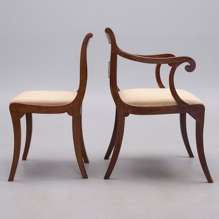 KARMSTOL och STOLAR, 2 st, biedermeier 1820-1840-tal.