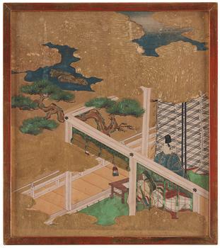 Målningar, fyra stycken av okänd konstär, akvarell och tusch på papper. Japan, Kyoto, 17/1800-tal,