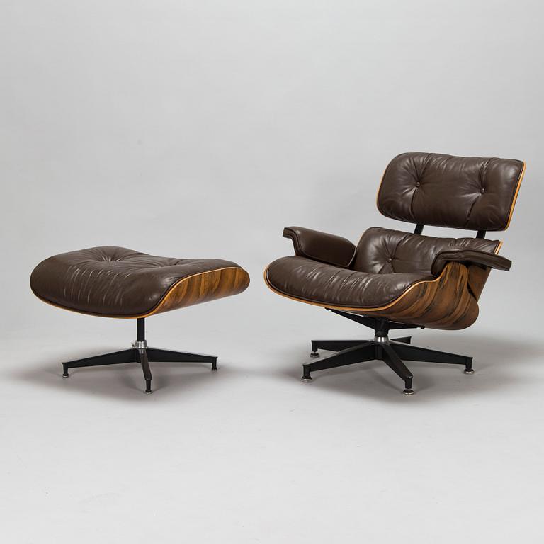 Charles ja Ray Eames, nojatuoli ja rahi, "Lounge chair" Herman Miller 1970-luku.