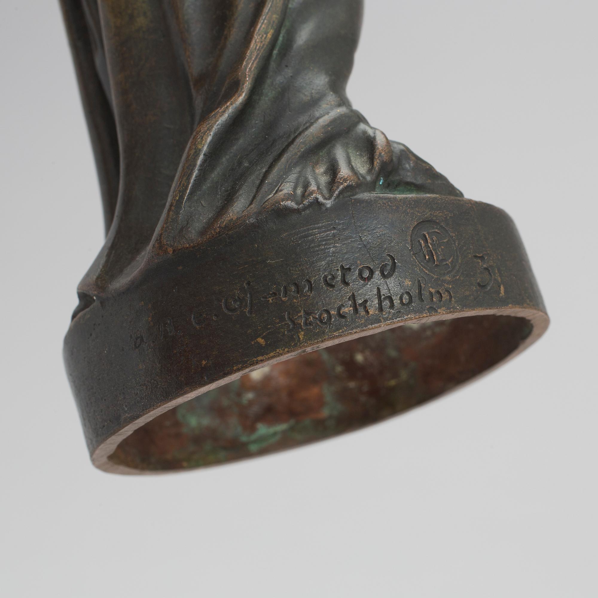 HUGO ELMQVIST, tillskriven, brons, gjutarmärkt A.B. E. GJ-metod, Stockholm.