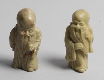 FIGURINER, 2 st, sten, ostasien, 1900-tal.