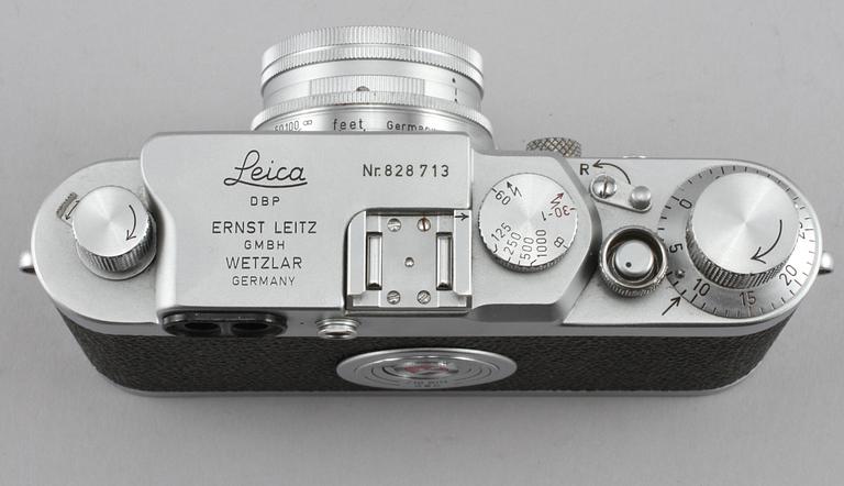 KAMERA med OBJEKTIV, Leica IIIg, nr 828713, Ernst Leitz, GMBH Wetzlar, Tyskland 1900-talets mitt.